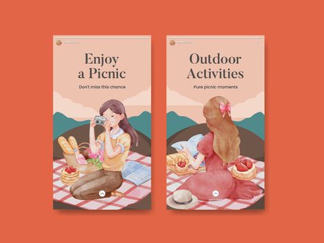 Instagram template with picnic day concept,watercolor style