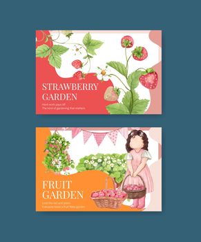 Facebook template with strawberry harvest concept,watercolor style