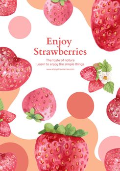 Poster template with strawberry harvest concept,watercolor style