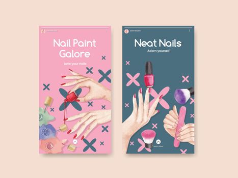 Instagram template with nail salon concept,watercolor style