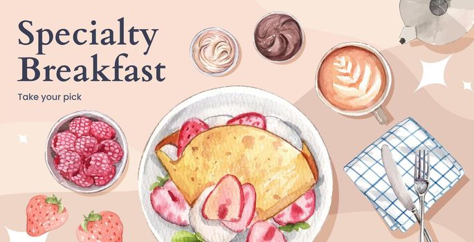 Billboard template with specialty breakfast concept,watercolor style