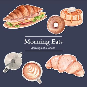 Sticker template with specialty breakfast concept,watercolor style