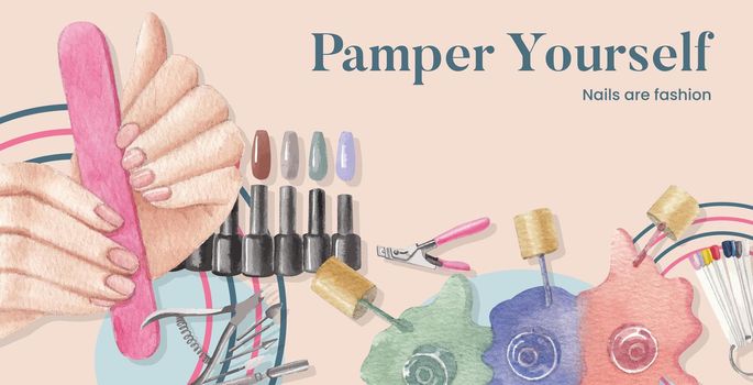 Billboard template with nail salon concept,watercolor style
