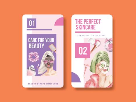 Instagram template with skin care beauty concept,watercolor style
