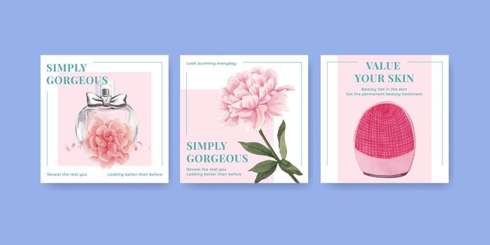 Banner template with skin care beauty concept,watercolor style