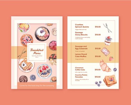 Menu template with specialty breakfast concept,watercolor style