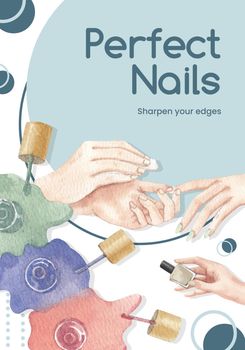 Poster template with nail salon concept,watercolor style