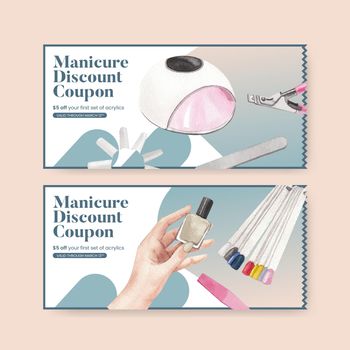Voucher template with nail salon concept,watercolor style