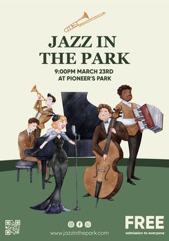 Poster template with jazz music concept,watercolor style