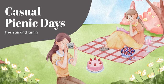 Billboard template with picnic day concept,watercolor style