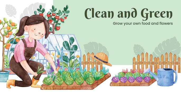 Billboard template with gardening home concept,watercolor style
