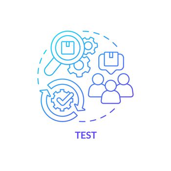 Test blue gradient concept icon. Search product qualities in work. Design thinking process abstract idea thin line illustration. Isolated outline drawing. Myriad Pro-Bold font used