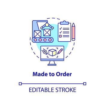 Made to order concept icon. Customer personal requirements. Type of products abstract idea thin line illustration. Isolated outline drawing. Editable stroke. Arial, Myriad Pro-Bold fonts used