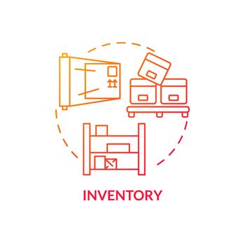 Inventory red gradient concept icon. Goods in process and raw materials. Production process. Type of muda abstract idea thin line illustration. Isolated outline drawing. Myriad Pro-Bold font used