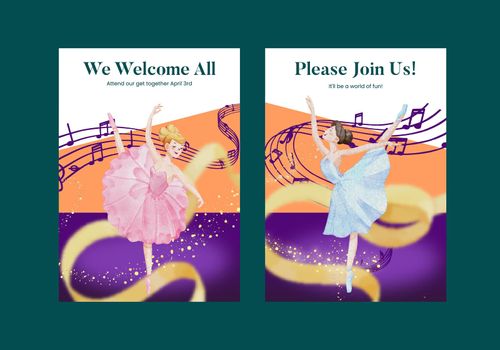 Invite card template with international dance day concept,watercolor style