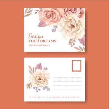 Postcard template with floral feather boho concept,watercolor style