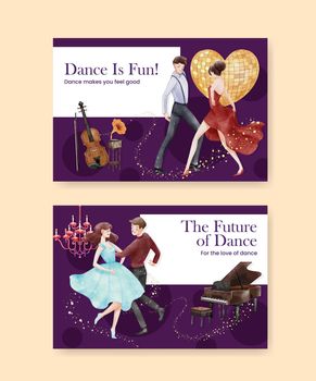 Facebook template with international dance day concept,watercolor style