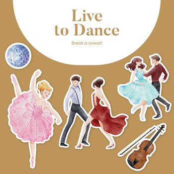 Sticker template with international dance day concept,watercolor style
