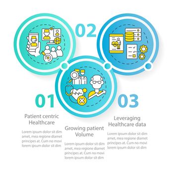 Challenges facing healthcare workers circle infographic template. Data visualization with 3 steps. Process timeline info chart. Workflow layout with line icons. Myriad Pro-Regular font used