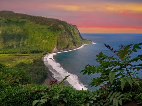 High Angle View of Punalu'u Punaluu Black Sand Beach From the Cliffs Above on Big Island of Hawaii