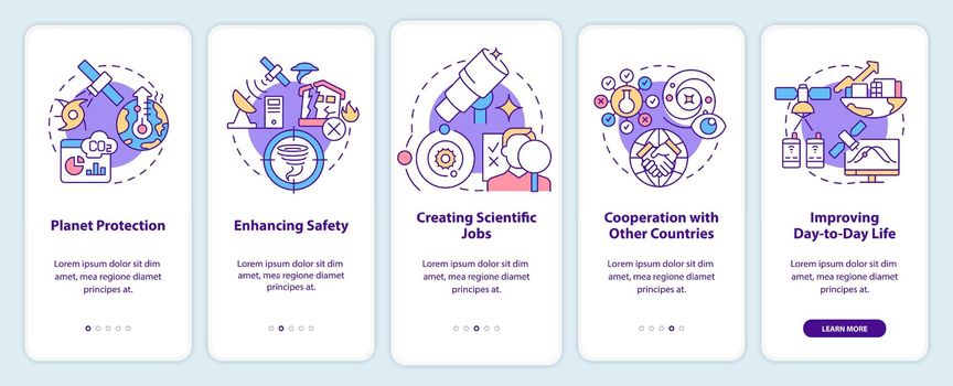 Benefits of space exploration onboarding mobile app screen