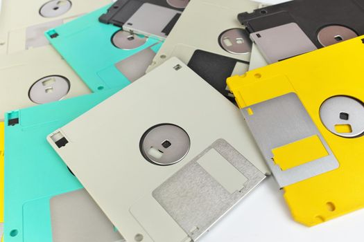 Full Frame Close up of 3.5 Inch Floppy disks for background. Retro digital storage technology.