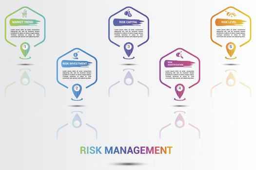Infographic Risk Management icons vector illustration. 5 colored steps info template with editable text.