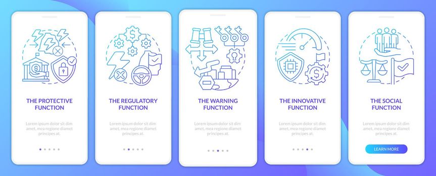 Functions of economic safety blue gradient onboarding mobile app screen