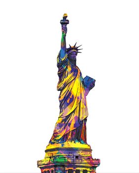 The Statue of Liberty isolated on a white background, digital pop art design