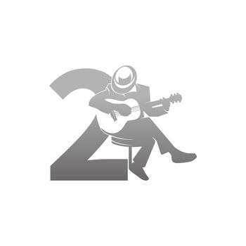 Silhouette of person playing guitar beside number 2 illustration