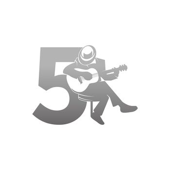Silhouette of person playing guitar beside number 5 illustration