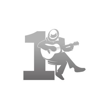 Silhouette of person playing guitar beside number 1 illustration