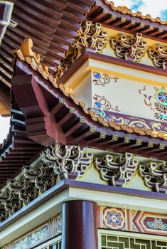 Gable roof architecture of Taiwanese temple-style at Fo Guang San Temple. Selective focus.