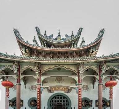 Architecture of chinese-style temple inside of the Wat Bhoman Khunaram.