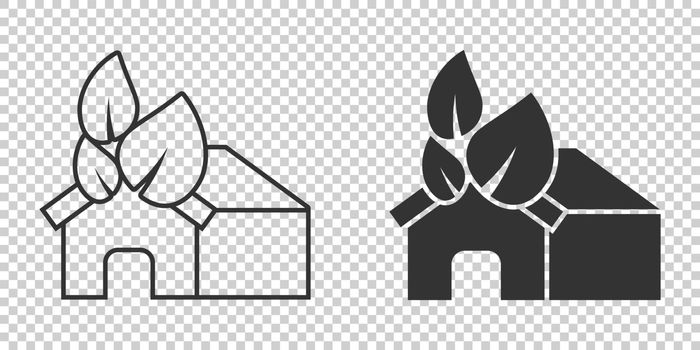 House with leaf icon in flat style. Flower garden vector illustration on white isolated background. Ecology sign business concept.