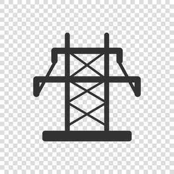 Electric tower icon in flat style. Power station vector illustration on white isolated background. High voltage sign business concept.