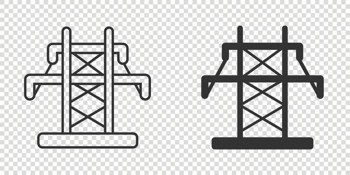 Electric tower icon in flat style. Power station vector illustration on white isolated background. High voltage sign business concept.