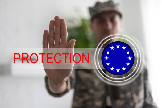 EU flag virtual protection button, European Union flag