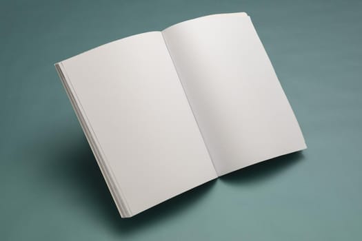 Composition of opened book with blank pages on blue background