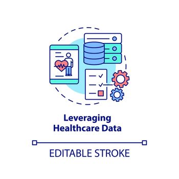 Leveraging healthcare data concept icon. Challenge facing healthcare workers abstract idea thin line illustration. Isolated outline drawing. Editable stroke. Arial, Myriad Pro-Bold fonts used