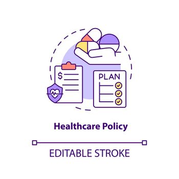Healthcare policy concept icon. Medical management area of interest abstract idea thin line illustration. Health insurance. Isolated outline drawing. Editable stroke. Arial, Myriad Pro-Bold fonts used
