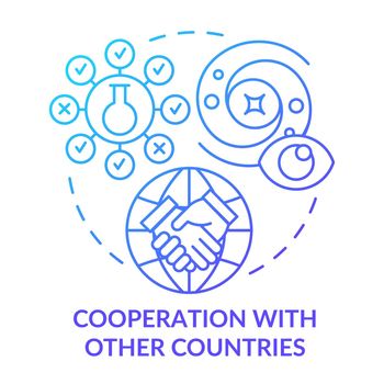 Cooperation with other countries blue gradient concept icon