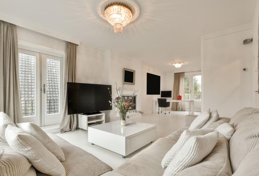 Modern living room with a huge sofa
