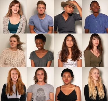 Composite shot of young people posing in a photo booth.