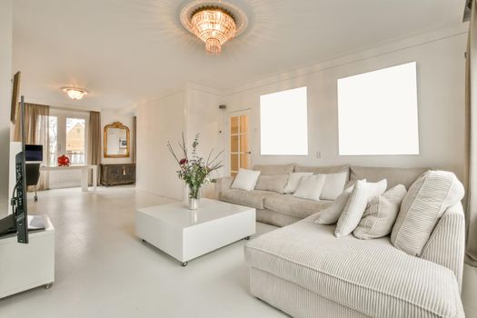 Modern living room with a huge sofa