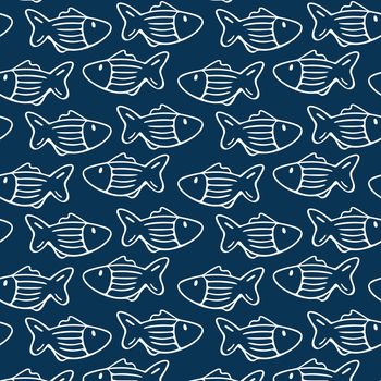 Seamless pattern of hand drawn doodle fish.