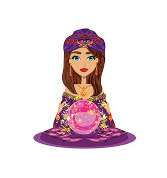 fortune teller woman reading future on magical crystal ball