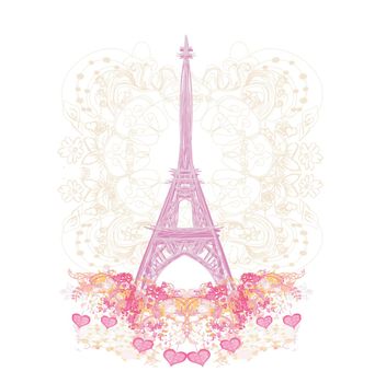 Eiffel tower artistic card, decorative floral background