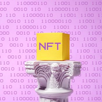 Cryptocurrency block blockchain NFT art roman column pedestal 
