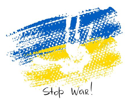 Vector ukraine flag with palm with stop the war in ukraina.